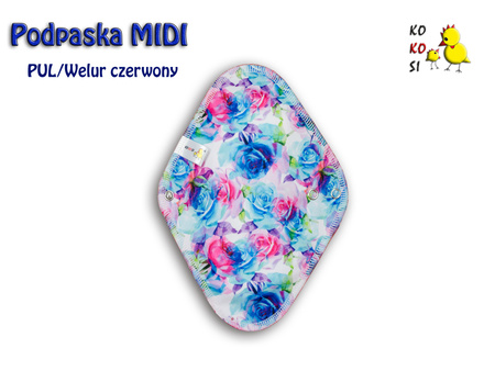 Podpaska MIDI, Pastelowe Róże/welur czerwony