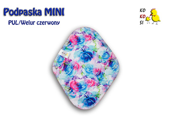 Podpaska MINI,  Pastelowe Róże/ welur czerwony